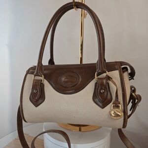 Dooney & Bourke All Weather Leather Barrel Boston Bag Cream Brown Made in USA